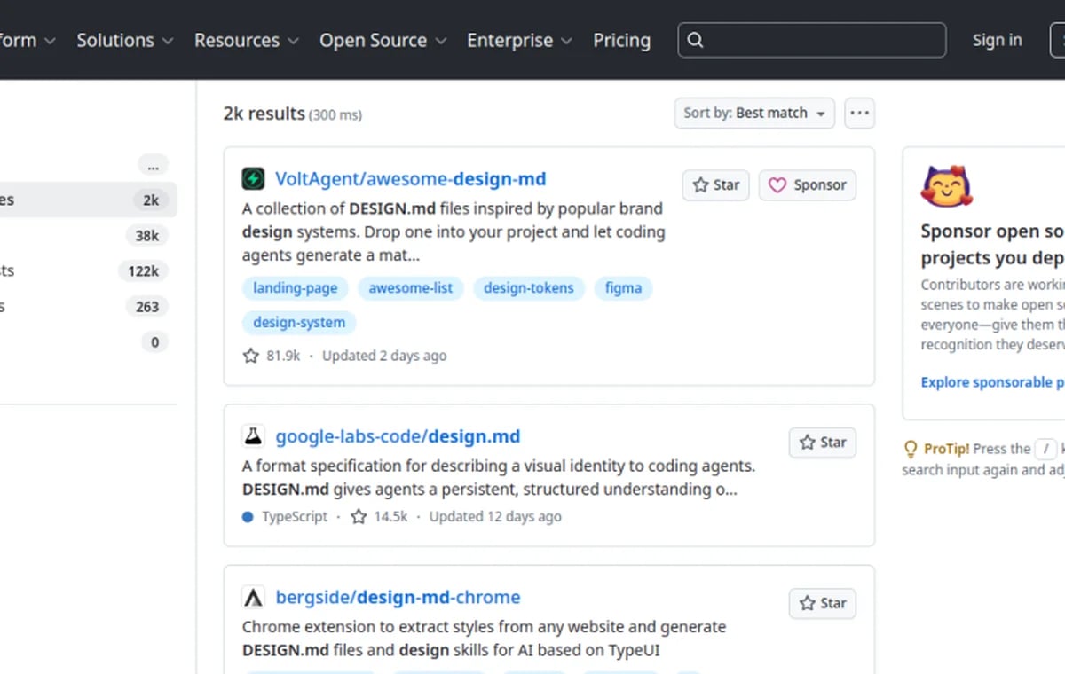 GitHub collections for DESIGN.md screenshot
