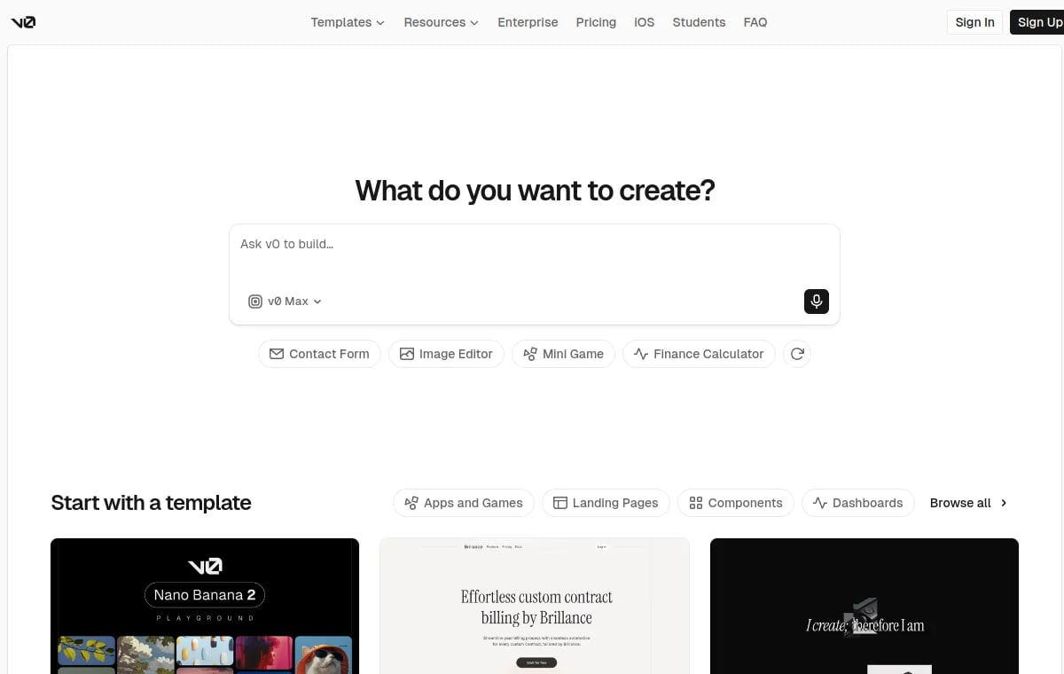 v0 by Vercel screenshot