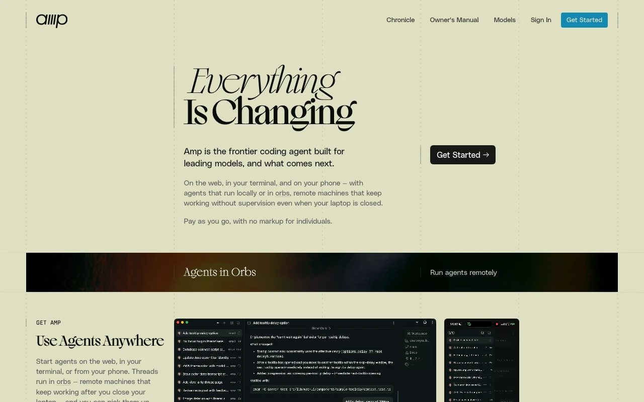 Amp coding agent homepage