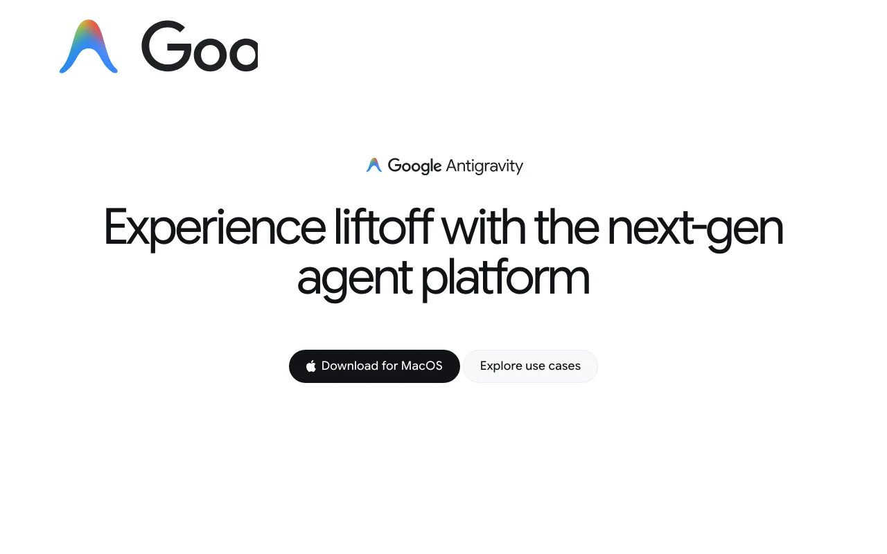 Google Antigravity agent workspace homepage