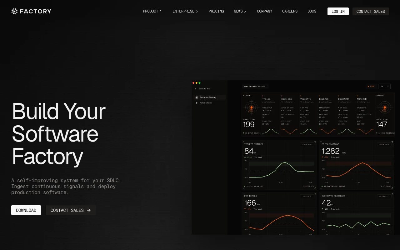 Factory Droid coding agent homepage