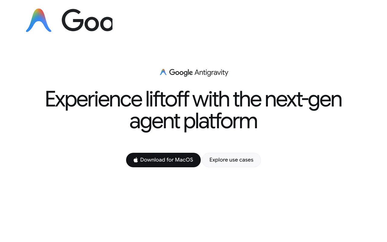 Google Antigravity agent workspace homepage