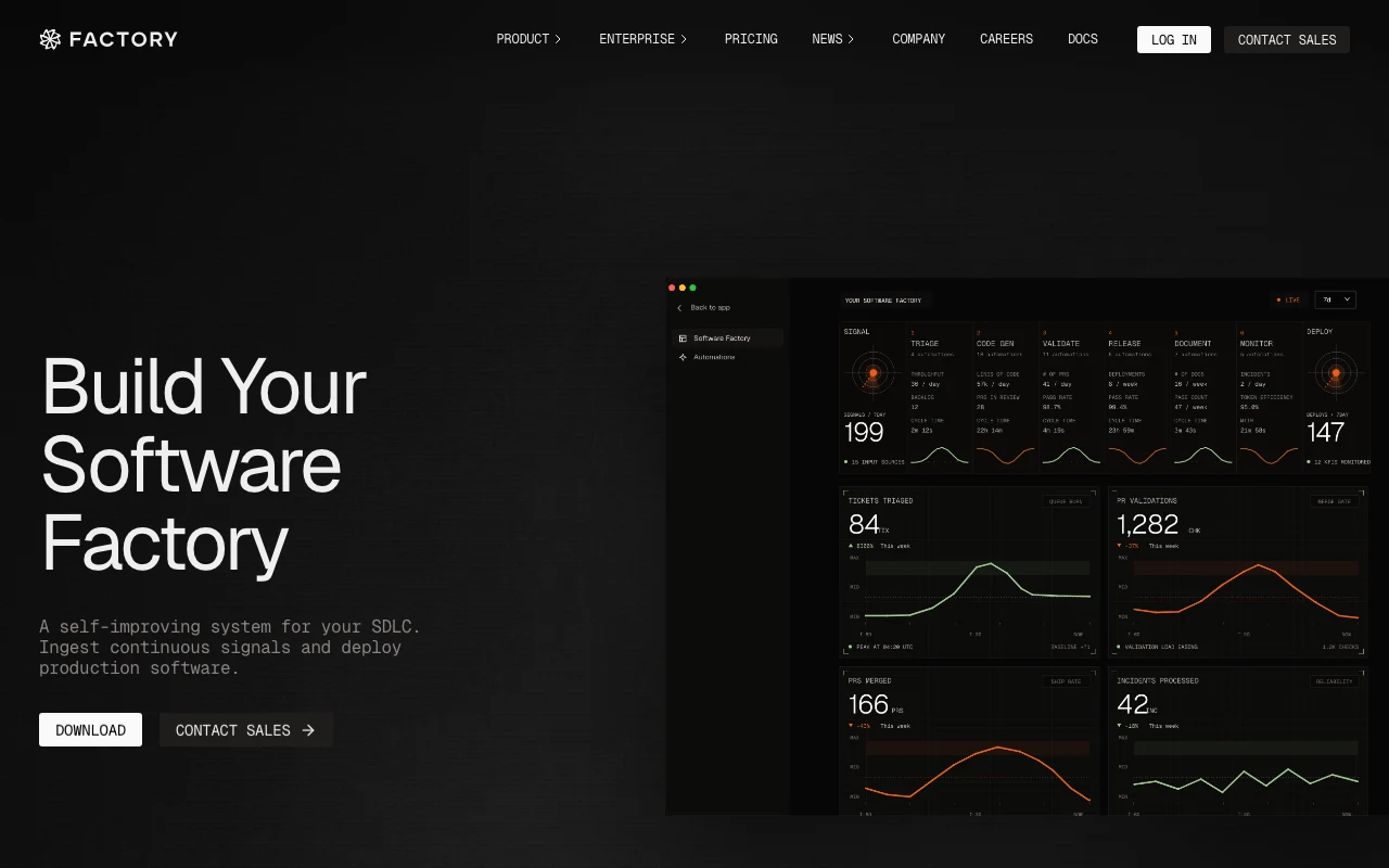 Factory Droid coding agent homepage